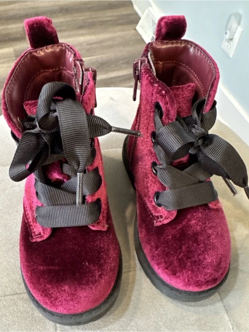 Cat and Jack Velvet Burgundy Lace-Up Ankle Boots Toddler Size 5
